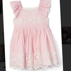 Gap Eyelet Flutter Sleeve Dress Striped Pink